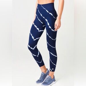 Tory Burch Navy and White Tie-Dye Leggings medium 7/8
